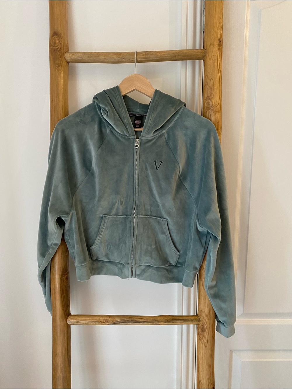 Victoria's Secret Velour Hoodie Jacket Small Seafoam Green Full Zip Y2K 90s